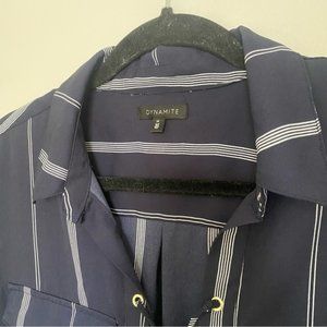DYNAMITE Navy White Stripe Blouse Medium